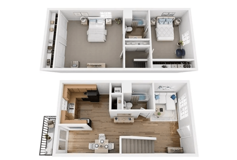 Floor plan for 2 beds, 2 baths, 1250 sqft